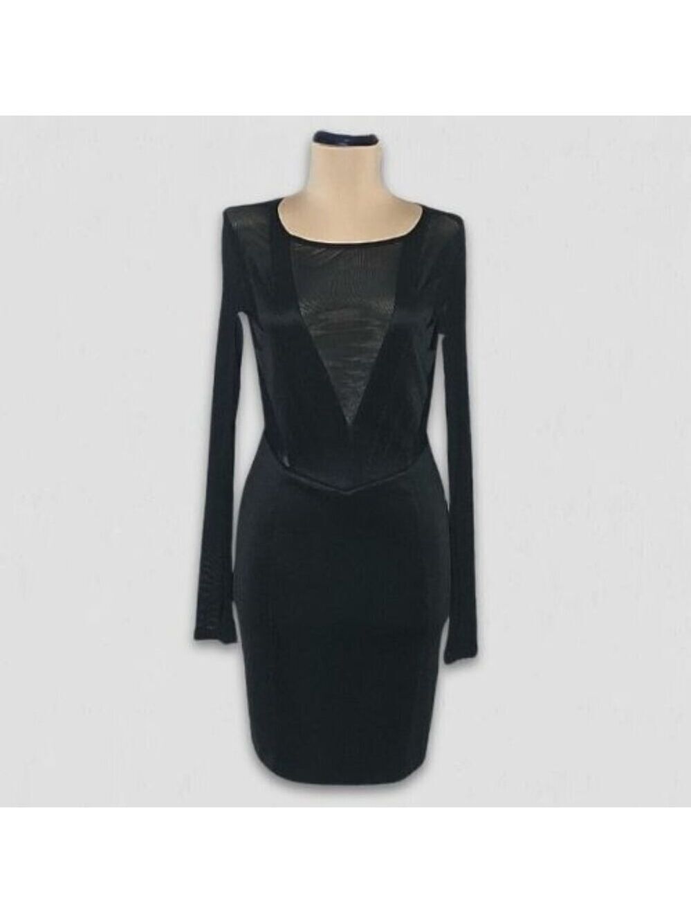 vintage Y2K Black Mini Dress Backless Mesh plunge cocktail sexy clubbing rave M